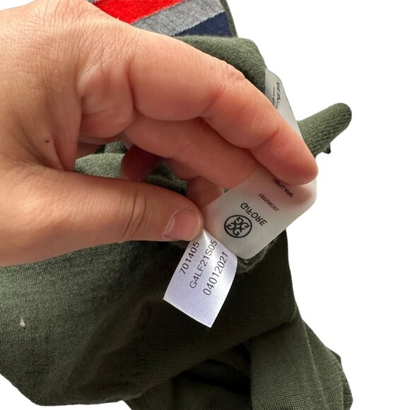 G/Fore Golf Womens Large Green Striped 100% Wool Lightweight Pullover V-Neck Swe - Picture 7 of 10